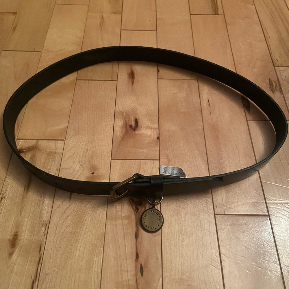 Black Leather Belt with Gold Buckle